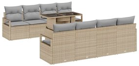 vidaXL Σετ Καναπέ Κήπου με αποθήκευση 9 pcs Μπεζ Πολυ ράταν