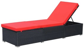 vidaXL Ξαπλώστρα Μαύρη από Συνθετικό Ρατάν με Μαξιλάρι