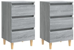 vidaXL Κομοδίνα 2 τεμ. Γκρι Sonoma 40x35x69 εκ. με Μασίφ Ξύλινα Πόδια