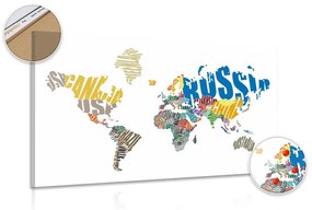 Εικόνα στον παγκόσμιο χάρτη φελλού από επιγραφές - 90x60  color mix