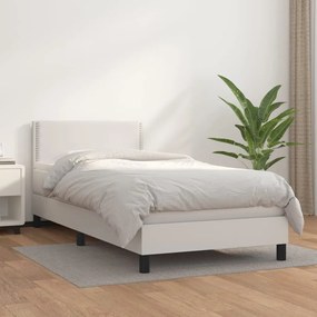 Κρεβάτι Boxspring με Στρώμα Λευκό 100x200εκ.από Συνθετικό Δέρμα - Λευκό