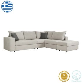 Πολυμορφικός-αναστρέψιμος καναπές London pakoworld ανοιχτό γκρι ύφασμα με μαξιλάρια σε ποντικί απόχρωση 296x246x95εκ