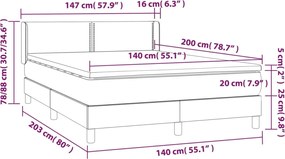 vidaXL Κρεβάτι Boxspring με Στρώμα Κρεμ 140x200 εκ. Υφασμάτινο