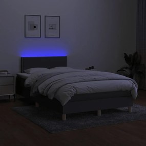 vidaXL Κρεβάτι Boxspring με Στρώμα &amp; LED Σκ.Γκρι 120x190εκ. Υφασμάτινο