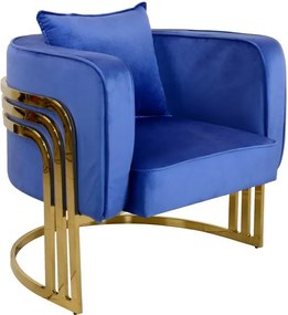 Πολυθρόνα Roblu χρυσό μέταλλο και βελούδο ύφασμα σε μπλε απόχρωση 72x77.4x70εκ 72x77.4x70 εκ.