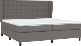 vidaXL Κρεβάτι Boxspring με Στρώμα Γκρι 200x200 εκ. Συνθετικό Δέρμα