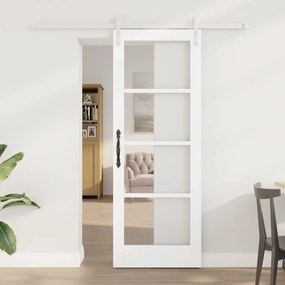 vidaXL Συρόμενη Πόρτα με Σετ Υλικών 'ORKDAL' Λευκό Συμπαγές Ξύλο & Γυαλί