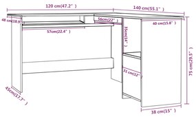 vidaXL Γραφείο Γωνιακό Μαύρο 120 x 140 x 75 εκ. από Επεξ. Ξύλο