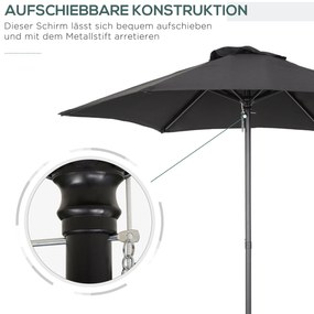 Ομπρέλα εξωτερικού χώρου Outsunny Ø196 cm, εξαγωνική ομπρέλα μπαλκονιού για παραλία, μπαλκόνι, κήπο, μαύρο