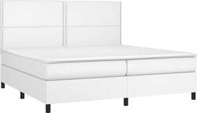 vidaXL Κρεβάτι Boxspring με Στρώμα Λευκό 200x200 εκ. Συνθετικό Δέρμα