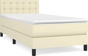 vidaXL Κρεβάτι Boxspring με Στρώμα Κρεμ 90x200 εκ. από Συνθετικό Δέρμα