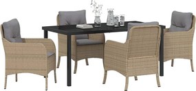 vidaXL Σέτ φαγητού για κήπο με μαξιλάρι 5 pcs Μπεζ συνθετικό ρατάν