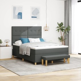 vidaXL Κρεβάτι με Στρώμα και Πάγκο Σκούρο Γκρι 160x200 εκ. Ύφασμα