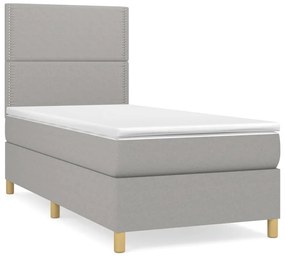 Κρεβάτι Boxspring με Στρώμα Ανοιχτό Γκρι 90x190 εκ. Υφασμάτινο - Γκρι