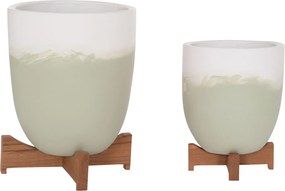 ΓΛΑΣΤΡΕΣ ΣΕΤ 2ΤΜΧ SEON HM4686.09 TERRACOTTA ΣΕ ΛΕΥΚΟ &amp; ΠΡΑΣΙΝΟ--TEAK ΒΑΣΗ