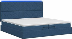 vidaXL Κρεβάτι Ottoman με Στρώμα και LED Μπλε 200 x 200 cm Ύφασμα
