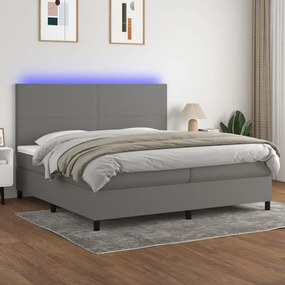 vidaXL Κρεβάτι Boxspring με Στρώμα & LED Σκ.Γκρι 200x200εκ. Υφασμάτινο