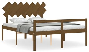 Κρεβάτι Ηλικιωμένου με Κεφαλάρι Μελί Μασίφ Ξύλο King Size - Καφέ