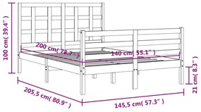 Πλαίσιο Κρεβατιού με Κεφαλάρι Λευκό 140x200 εκ. Μασίφ Ξύλο - Λευκό