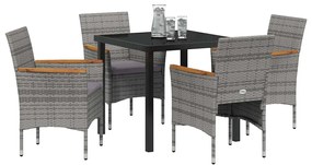 vidaXL Σέτ φαγητού για κήπο με μαξιλάρι 5 pcs Γκρι Πολυ ράταν