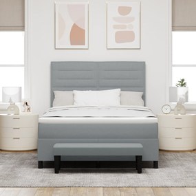 vidaXL Κρεβάτι Box Spring με Στρώμα & Πάγκο Ανοιχτό Γκρι 140x200 εκ Ύφασμα
