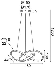 ΚΡΕΜΑΣΤΟ ΦΩΤΙΣΤΙΚΟ LED 48W 3000K 2880LM ΧΡΩΜΙΟ ΑΛΟΥΜΙΝΙΟ 48Χ44XΗ120CM GORDIUS - HM92LEDP48CH - 21W - 50W - HM92LEDP48CH