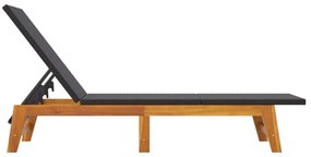 Ξαπλώστρα από Συνθετικό Ρατάν &amp; Μασίφ Ξύλο Ακακίας με Τραπέζι - Μαύρο
