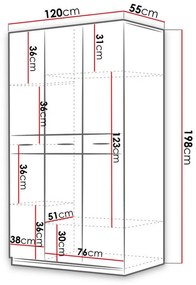 Ντουλάπα Nashville A107, Άσπρο, Λείος τυρκουάζ, Γυαλιστερό λευκό, 198x120x55cm, 106 kg, Πόρτες ντουλάπας: Με μεντεσέδες, Αριθμός ραφιών: 6