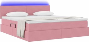 vidaXL LED Κρεβάτι αποθήκευσης με στρώμα Ροζ 200 x 200 cm Βελούδο