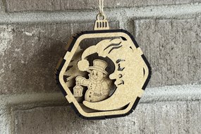 Σετ των 3 Intra απο ξύλο plywood 3mm-4mm πάχος Χριστουγεννιάτικο στολίδι με φεγγάρι και χιονάνθρωπο Δίασταση 3x3 cm INTRAFABR-111486419