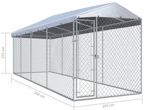 Κλουβί Σκύλου Εξωτερικού Χώρου 760 x 190 x 225 εκ. με Στέγαστρο - Ασήμι