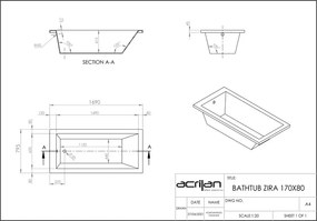 Acrilan Zira 170x80 - Ευθύγραμμη Ακρυλική Μπανιέρα - Maxxcoat, White Gloss