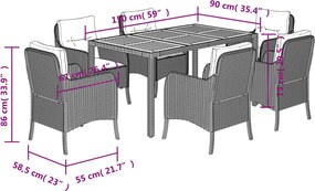 vidaXL Σετ Τραπεζαρίας Κήπου 7 τεμ. Γκρι Συνθ. Ρατάν με Μαξιλάρια