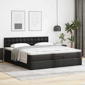 vidaXL Οθωμανικό κρεβάτι με στρώμα Μαύρο 180x200cm Faux Leather