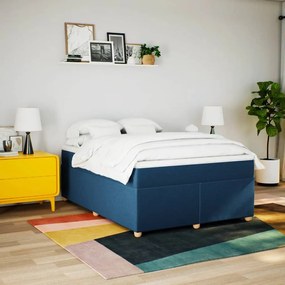 Κρεβάτι Boxspring με Στρώμα Μπλε 160x200 εκ. Υφασμάτινο - Μπλε