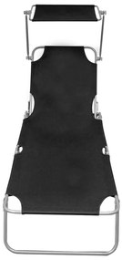 vidaXL Ξαπλώστρα Πτυσσόμενη Μαύρη Αλουμινίου με Σκίαστρο