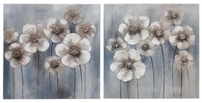 Πίνακας Flowers 1-108-121-976 60x3x60cm Beige-Brown-Blue Etiquette Σετ 2τμχ Square Canvas