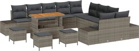 vidaXL Σετ Καναπέ Κήπου με μαξιλάρι 14 pcs Γκρι Πολυ ράταν
