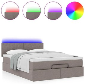 vidaXL Οθωμανικό κρεβάτι με στρώμα & LEDs Taupe 140x200 cm Ύφασμα