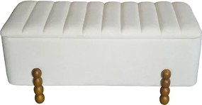 Σκαμπό μπαούλο Daph Inart σετ 2 τεμ βελούδο σε μπεζ και λευκή απόχρωση