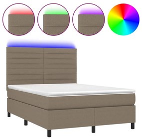 vidaXL Κρεβάτι Boxspring με Στρώμα & LED Taupe 140x190 εκ. Υφασμάτινο