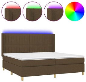 Κρεβάτι Boxspring με Στρώμα &amp; LED Σκ.Καφέ 200x200εκ. Υφασμάτινο - Καφέ