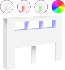 vidaXL Κεφαλάρι Κρεβατιού με LED Λευκό 140x18,5x103,5 εκ Επεξεργ. Ξύλο