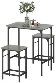 HOMCOM Σετ τραπεζιού μπαρ με σκαμπό, τραπέζι φαγητού με 2 καρέκλες με αντιολισθητικό πέλμα, γκρι