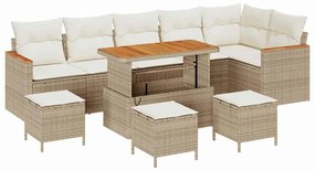 vidaXL Σετ Καναπέ Κήπου με μαξιλάρι 10 pcs Μπεζ Πολυ ράταν