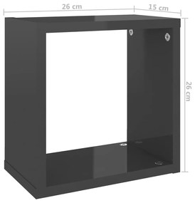 Ράφια Κύβοι Τοίχου 4 τεμ. Γυαλιστερό Γκρι 26 x 15 x 26 εκ. - Γκρι