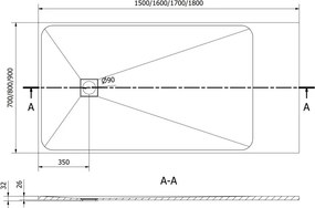 Mexen Bert ορθογώνιος δίσκος ντους SMC 160 x 80 cm, λευκός - 4K108016
