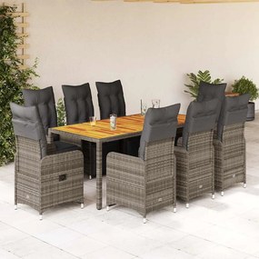 vidaXL Σετ Επίπλων Bistro Κήπου 9 τεμ. Γκρι Συνθετ. Ρατάν με Μαξιλάρια