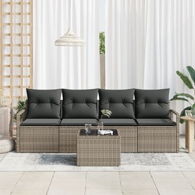 vidaXL Σετ 5 τεμαχίων Καναπέ Κήπου με Μαξιλάρια Γκρι Πολυ Ρατάν