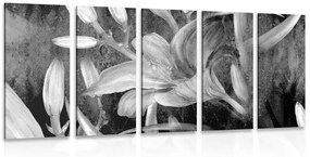 Εικόνα λουλουδιού κρίνος 5 μερών σε μαύρο & άσπρο - 100x50